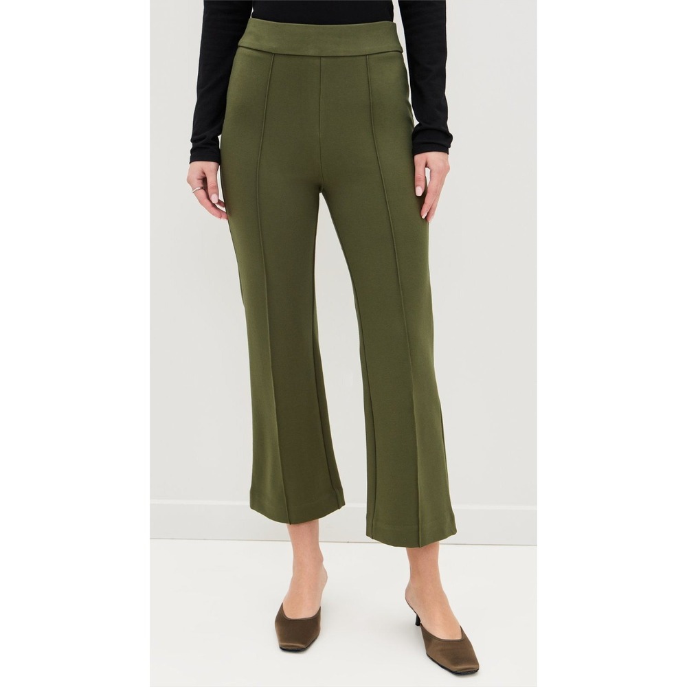 STAUD Knack Pant Woodland Green High Waisted Pintuck Crop Flare Trousers Small